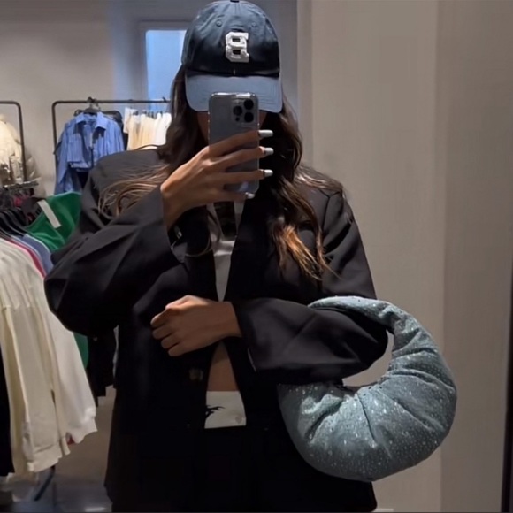 ZARA DIAMANTE OVAL SHAPED DENIM BAG - Picture 9 of 15